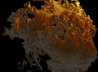 Artistic view of a pseudo-quaternionic Julia set ('MandelBulb' like: a 'JuliaBulb')computed with A=(-0.58...,+0.63...,0,0) -a Tribute to José Hernández- -tridimensional cross-section- 