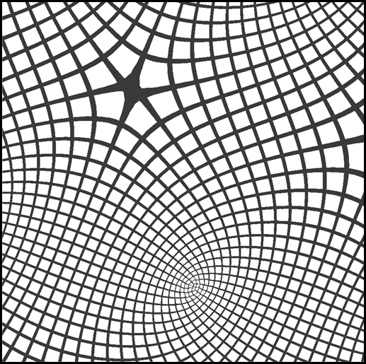 Distortion of a regular grid through a vector field featuring singularities